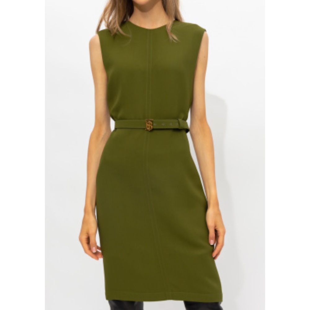 BURBERRY Olive Deep Fern Green Sleeveless Macy Dress Mid Length  NO BELT - Sz 4